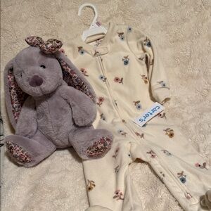 Carter's Cream Floral Baby Sleeper with Beautiful lavender Bunny.